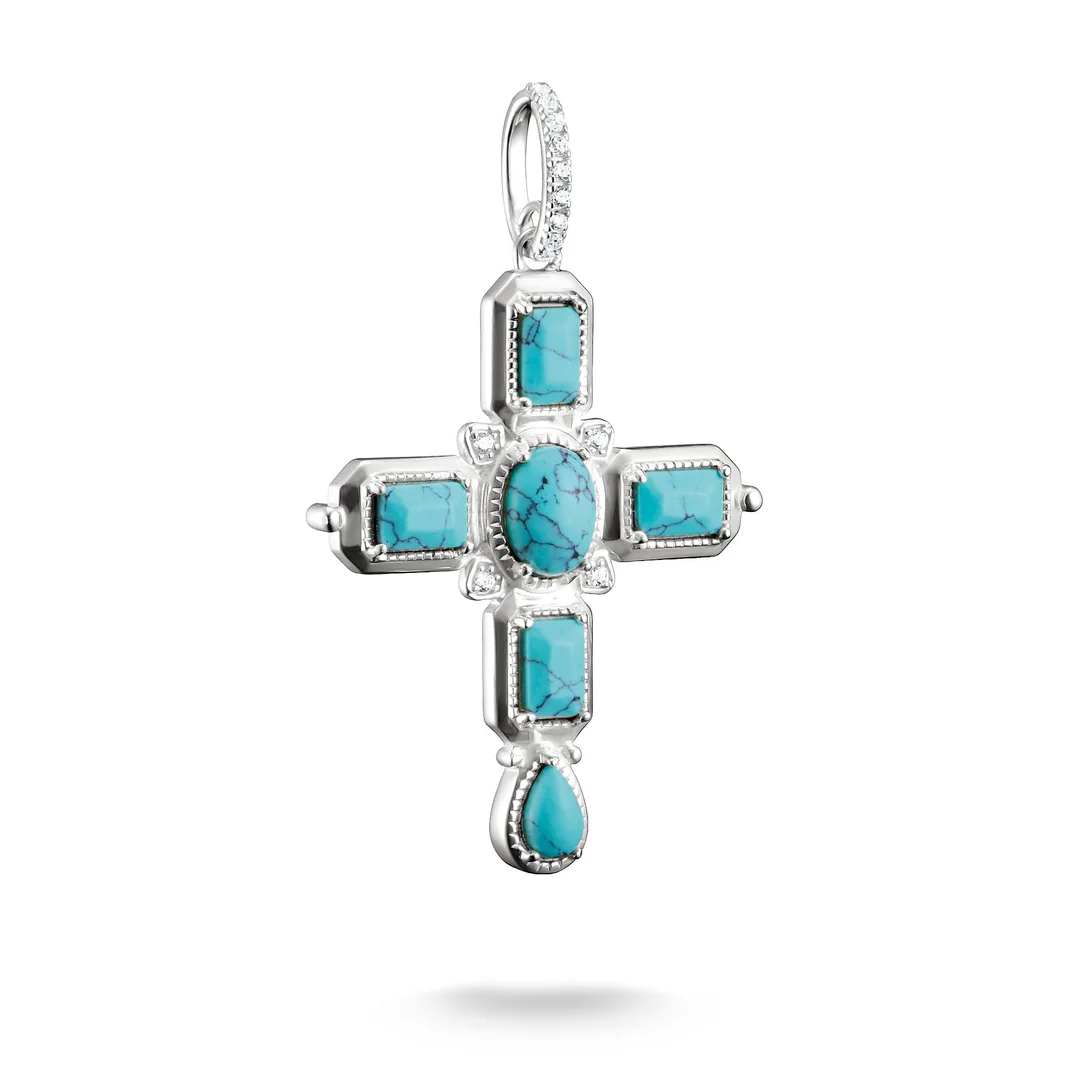 THOMAS SABO Cross Pendant with Imitation Turquoise Stones Silver TPE987TU