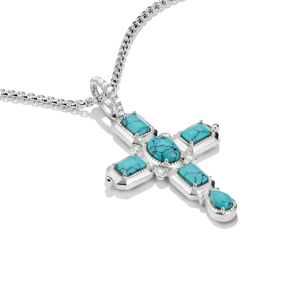 THOMAS SABO Cross Pendant with Imitation Turquoise Stones Silver TPE987TU
