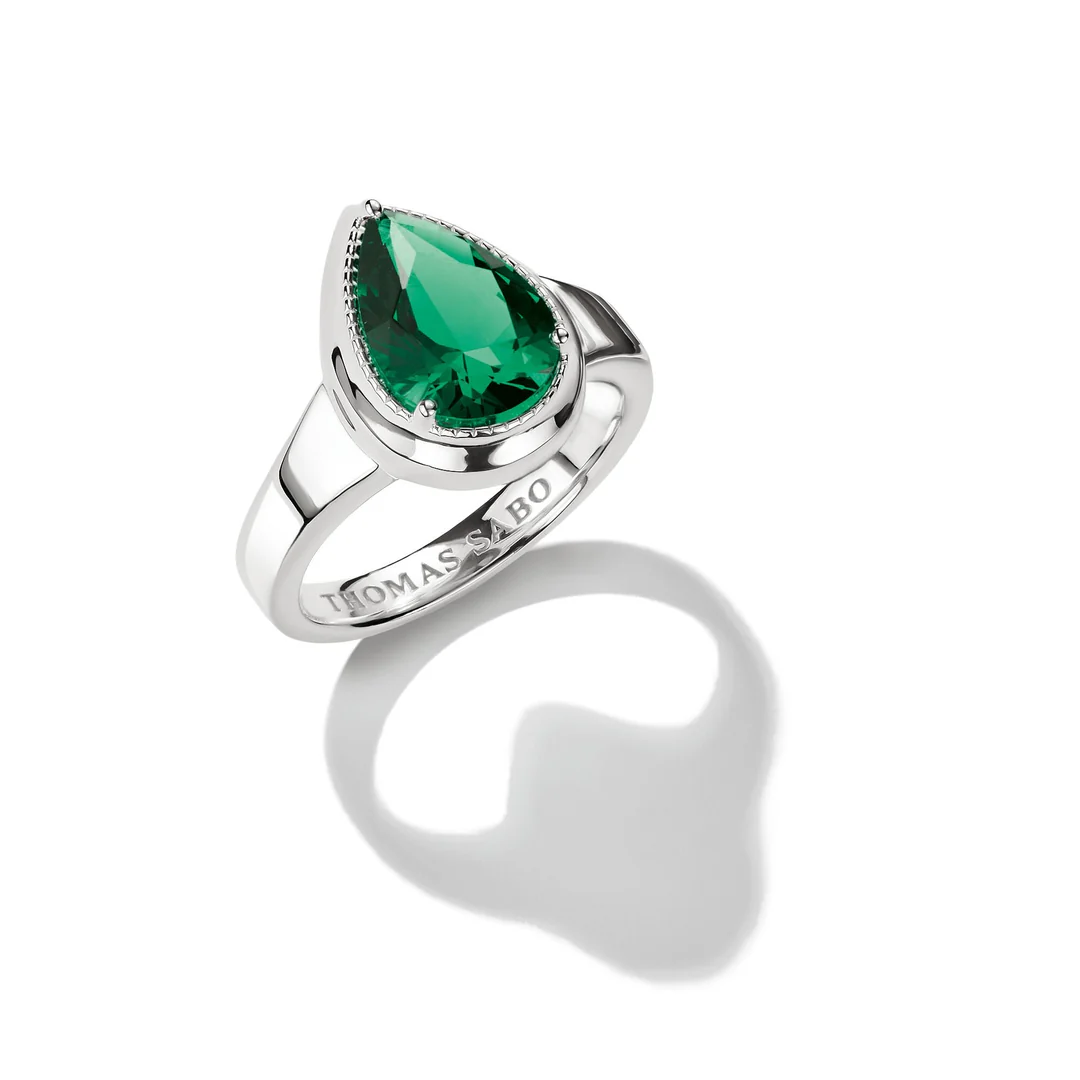 THOMAS SABO Ring with Green Teardrop Stone Silver TR2522GR