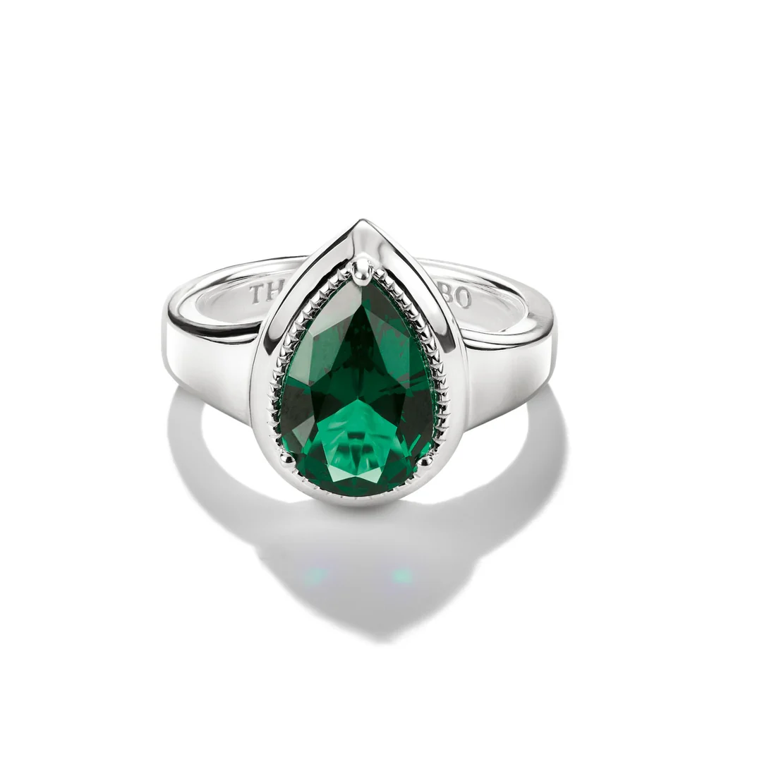 THOMAS SABO Ring with Green Teardrop Stone Silver TR2522GR