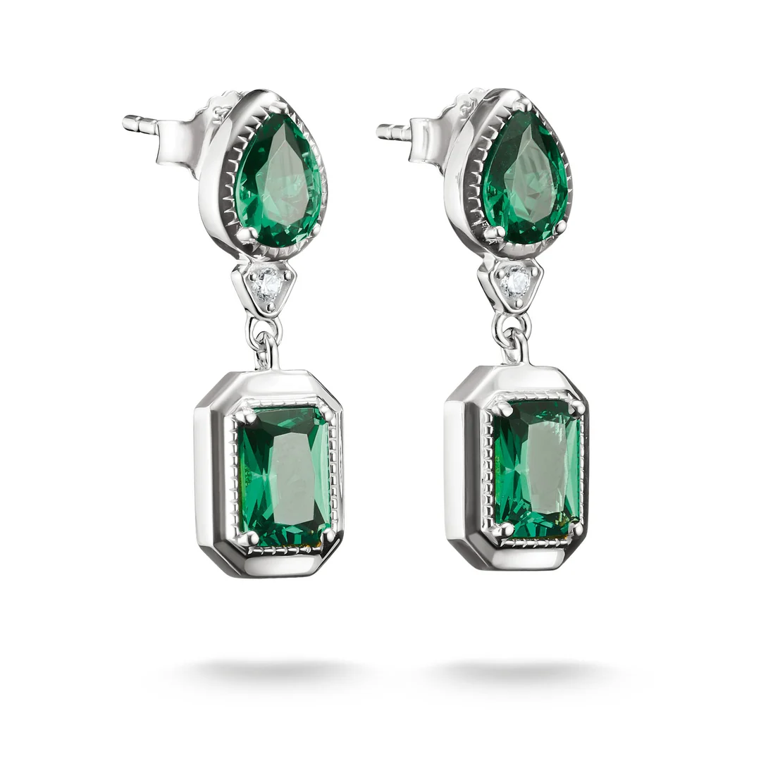 THOMAS SABO Stud Earrings with Green Octagon Stones Silver TH2334GR