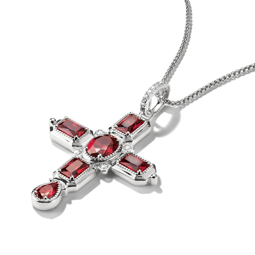 THOMAS SABO Cross Pendant with Red Zirconia Stones Silver TPE987RE