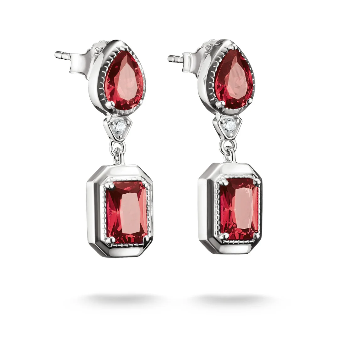 THOMAS SABO Stud Earrings with Red Octagon Stones Silver TH2334RE