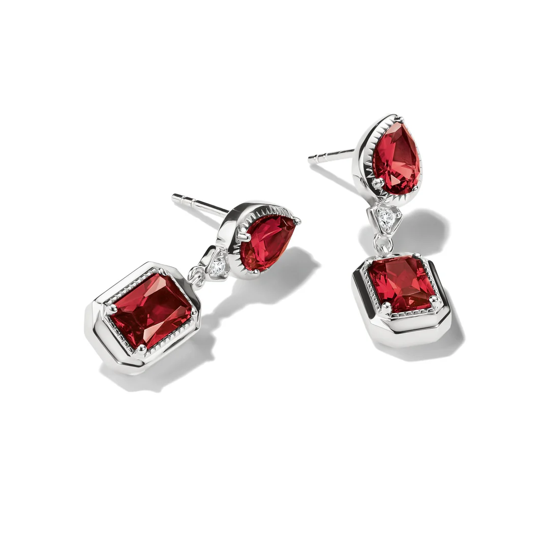 THOMAS SABO Stud Earrings with Red Octagon Stones Silver TH2334RE
