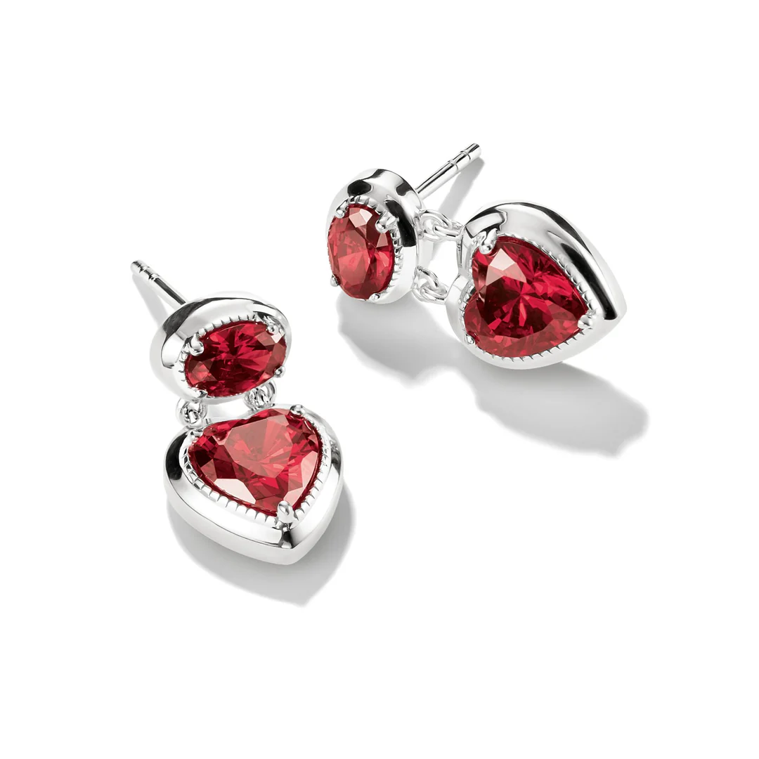 THOMAS SABO Stud Earrings with Red Heart Stones Silver TH2340RE