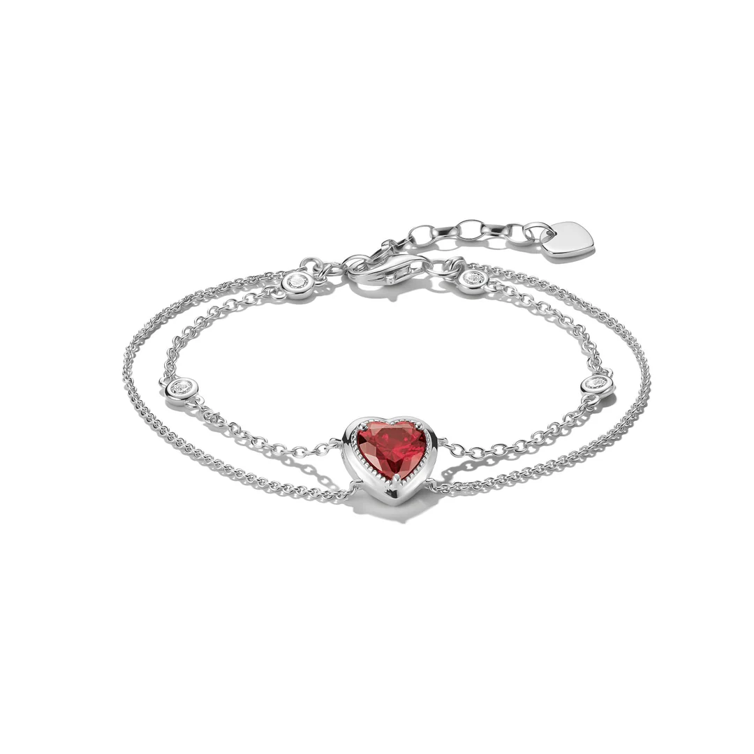 THOMAS SABO Two-Row Bracelet with Red Heart Stone Silver TA2222RE
