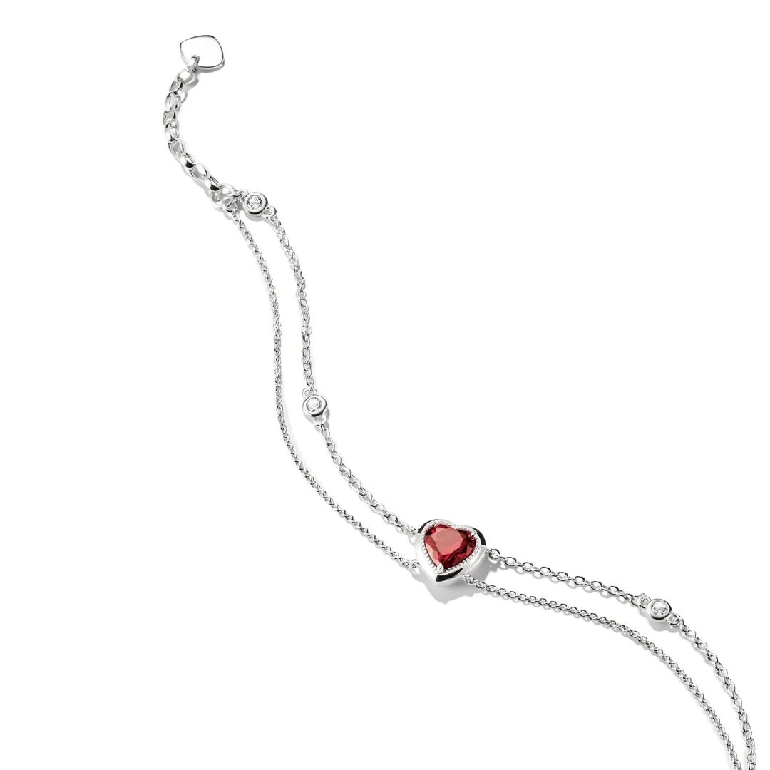 THOMAS SABO Two-Row Bracelet with Red Heart Stone Silver TA2222RE