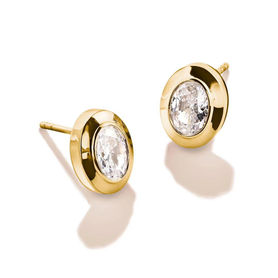 THOMAS SABO Oval Stud Earrings with Zirconia Stones Gold TH2342Y