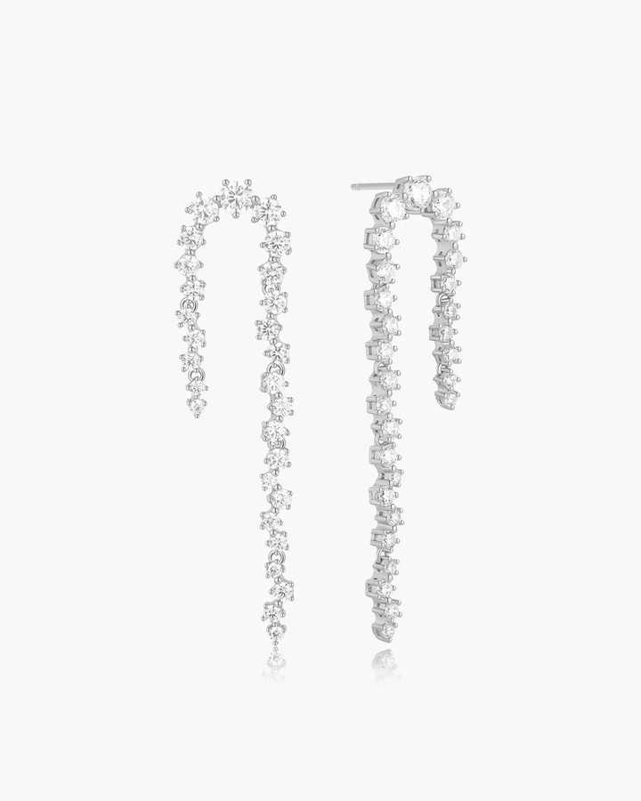 Silver Sparkling Zig-Zag Drop Stud Earrings E079-16H