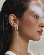 Silver Sparkling Zig-Zag Drop Stud Earrings E079-16H