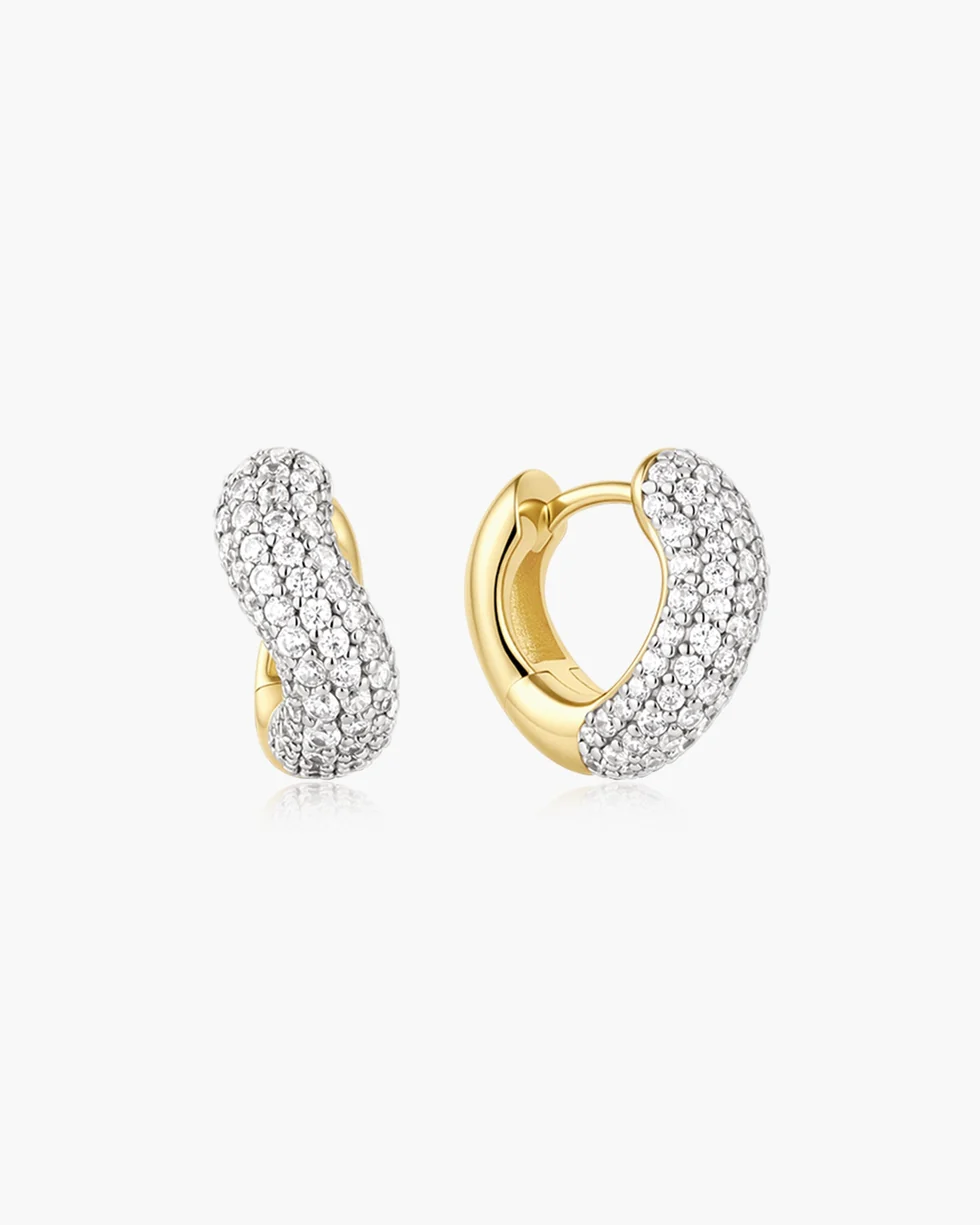 Gold Chunky Pave Wave Huggie Hoop Earrings E079-14G