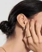 Gold Chunky Pave Wave Huggie Hoop Earrings E079-14G