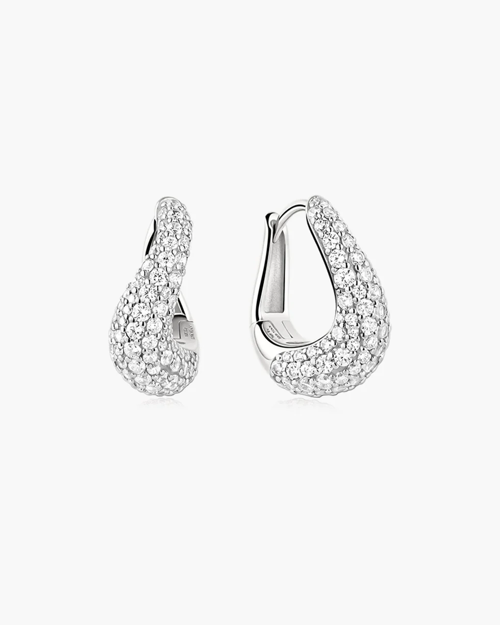 Silver Pave Wave Huggie Hoop Earrings E079-13H