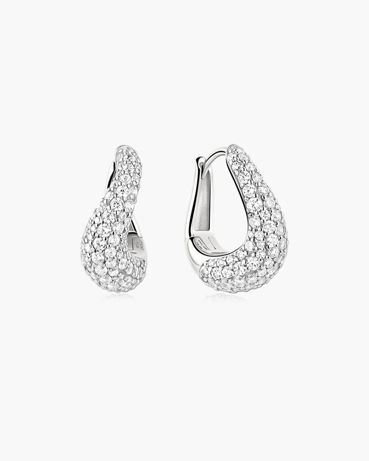 Silver Pave Wave Huggie Hoop Earrings E079-13H