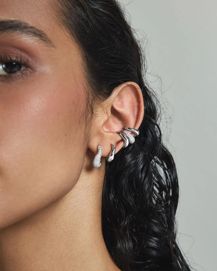 Silver Pave Wave Huggie Hoop Earrings E079-13H