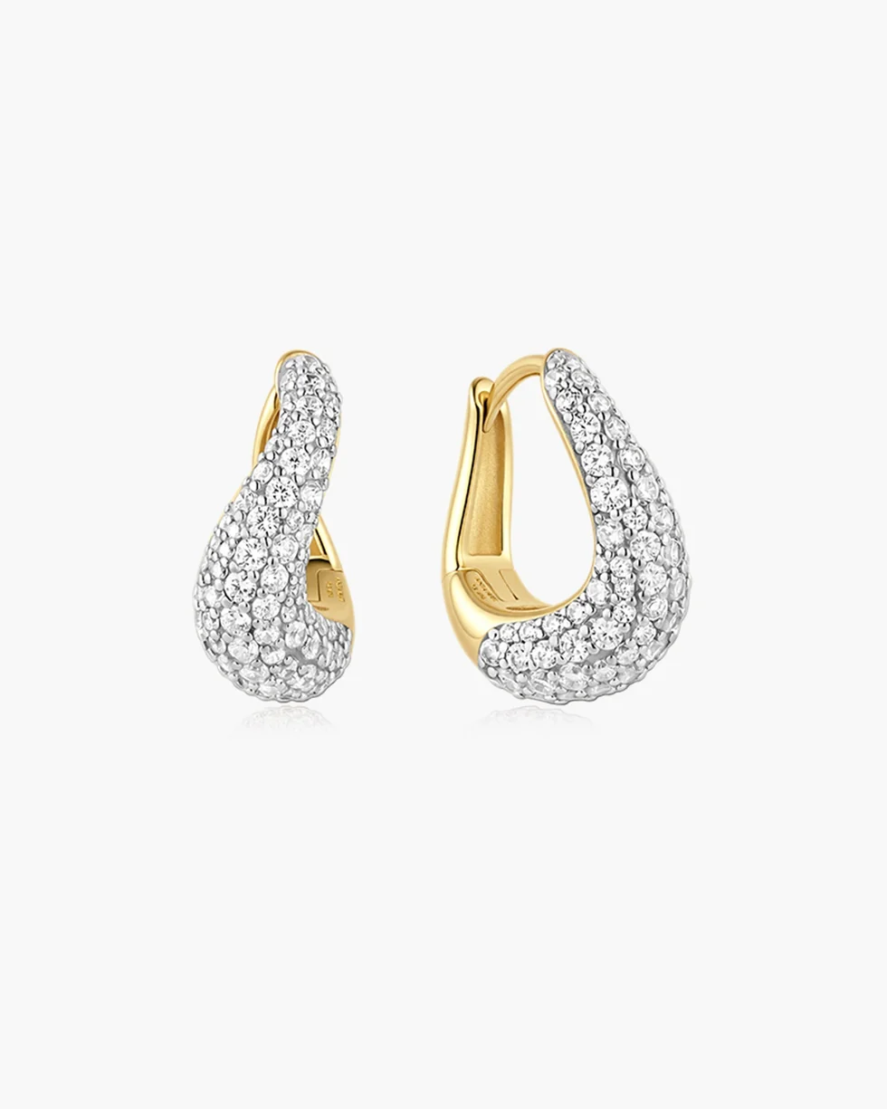 Gold Pave Wave Huggie Hoop Earrings E079-13G