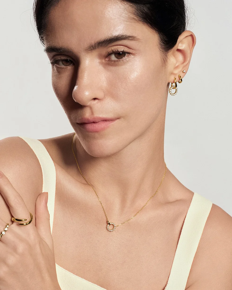 Gold Pave Interlocked Huggie Hoop Earrings E079-12G