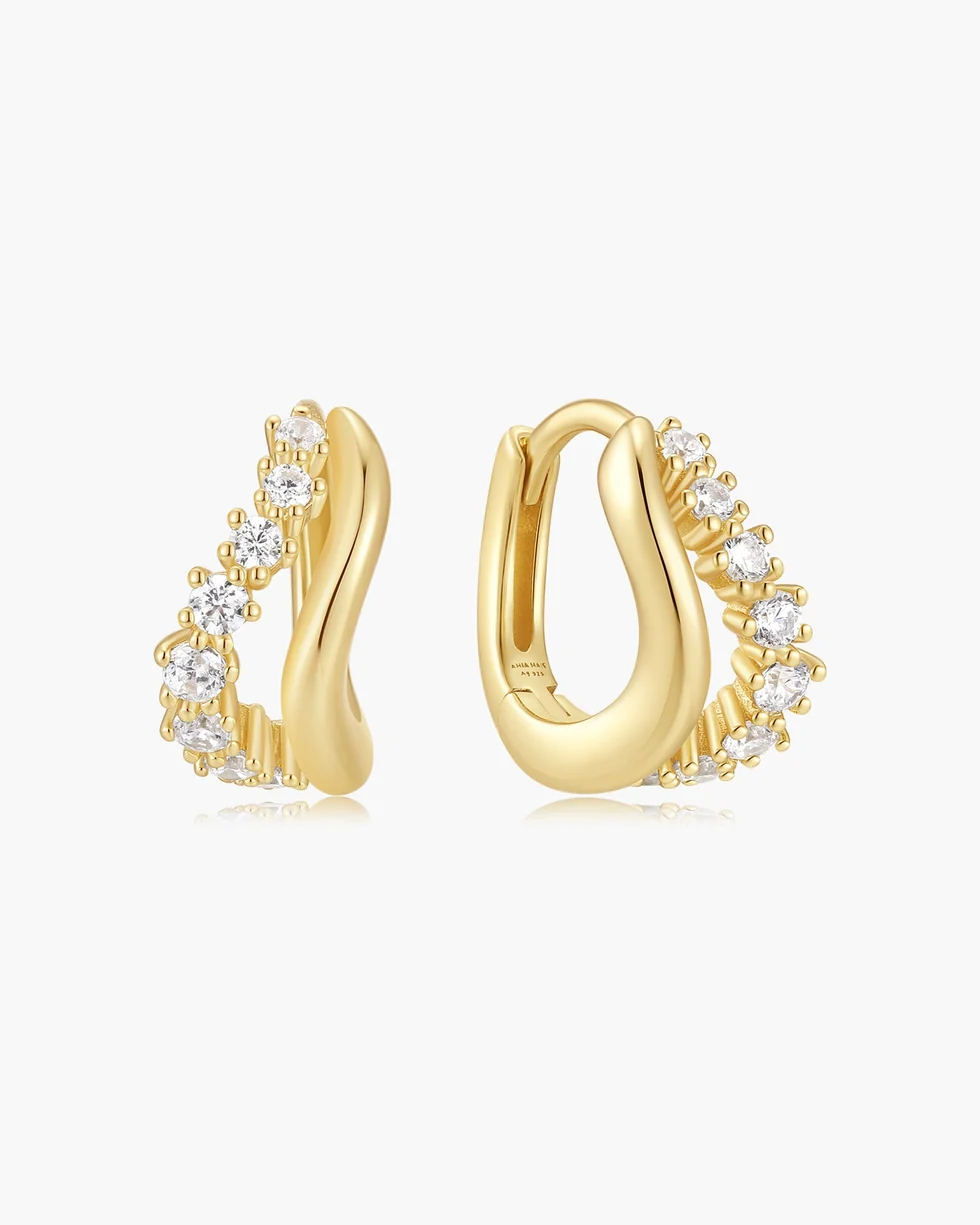 Gold Duet Wave Huggie Hoop Earrings E079-10G