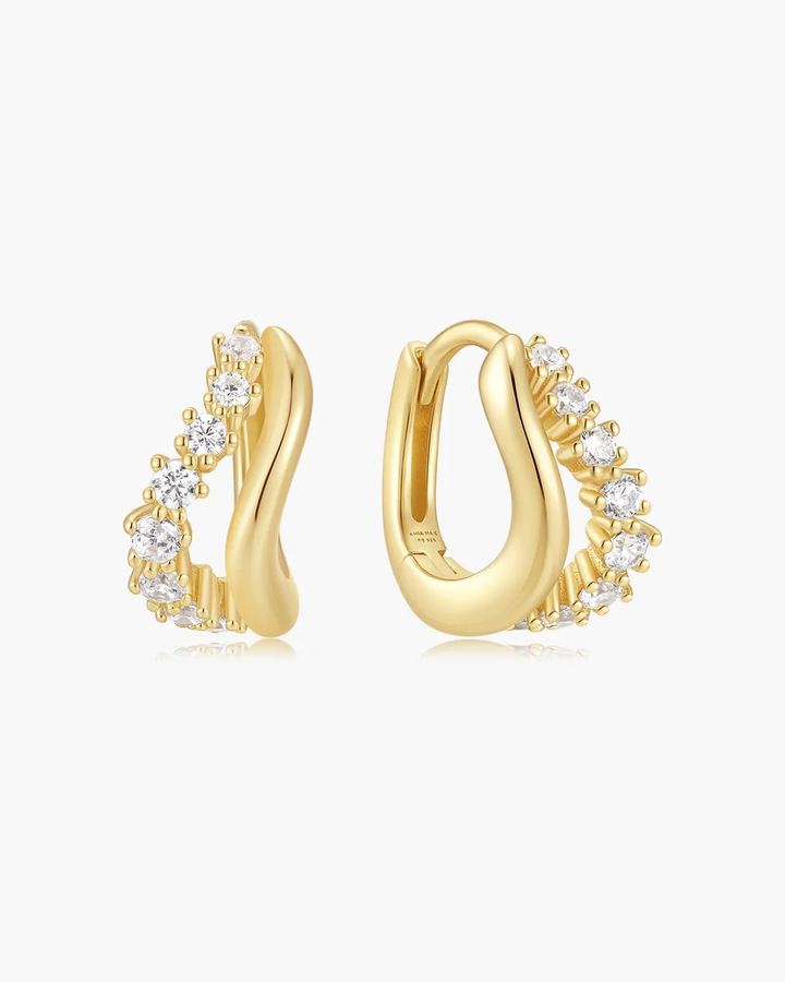 Gold Duet Wave Huggie Hoop Earrings E079-10G