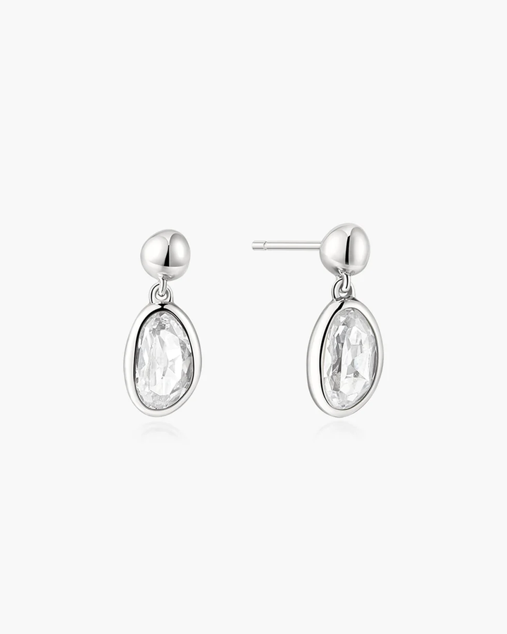 Silver Bezel Organic Pebble Dangle Stud Earrings E076-06H