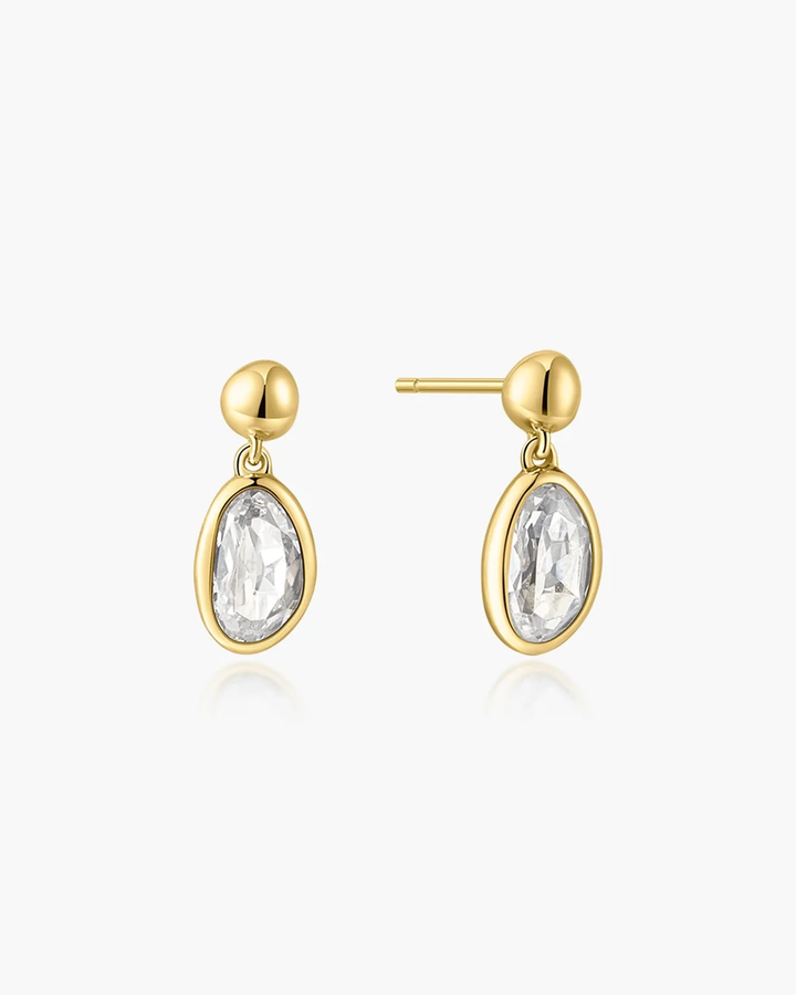 Gold Bezel Organic Pebble Dangle Stud Earrings E076-06G