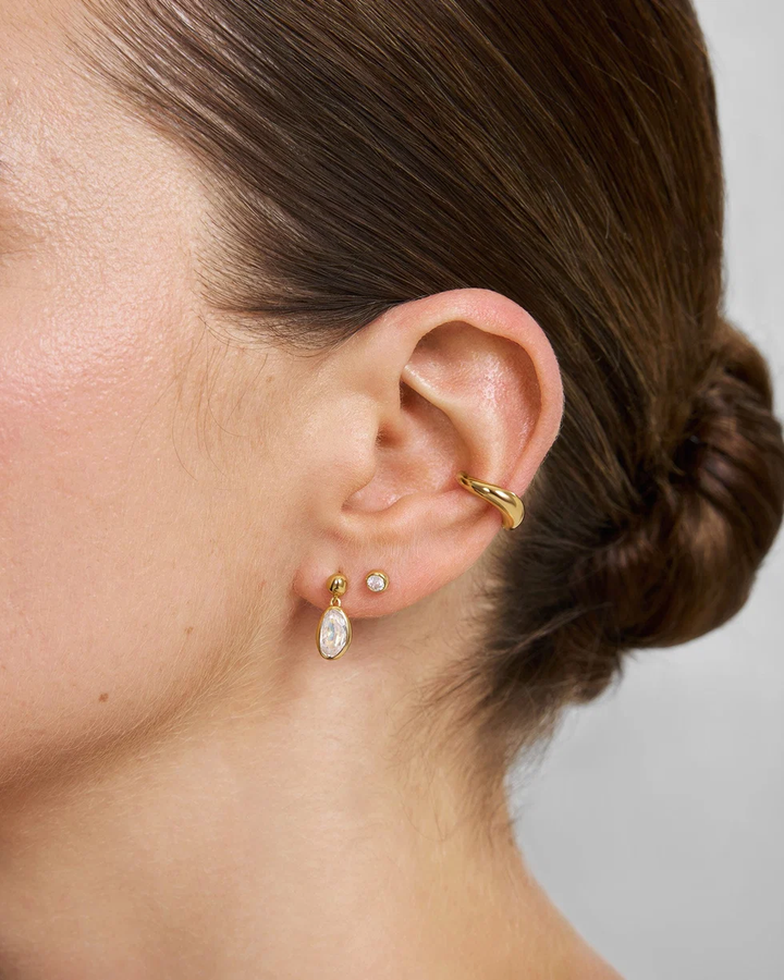 Gold Bezel Organic Pebble Dangle Stud Earrings E076-06G