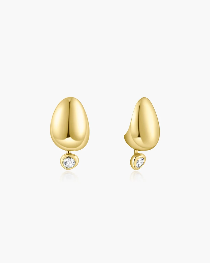 Gold Organic Dome Pebble with Bezel Dangle Stud Earrings E076-07G