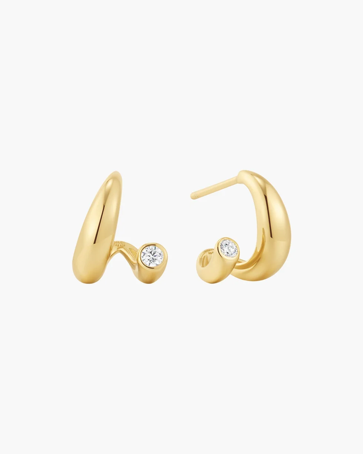 Gold Spiral Bezel-End Stud Hoop Earrings E076-08G