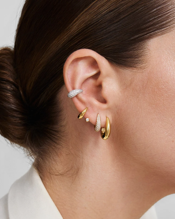 Gold Spiral Bezel-End Stud Hoop Earrings E076-08G