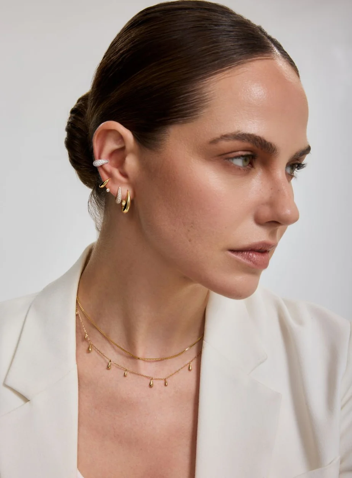 Gold Spiral Bezel-End Stud Hoop Earrings E076-08G