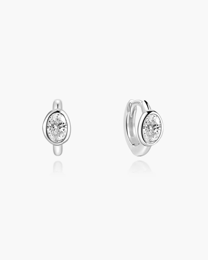 Silver Bezel Organic Pebble Huggie Hoop Earrings E076-09H