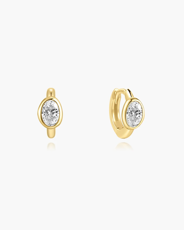 Gold Bezel Organic Pebble Huggie Hoop Earrings  E076-09G