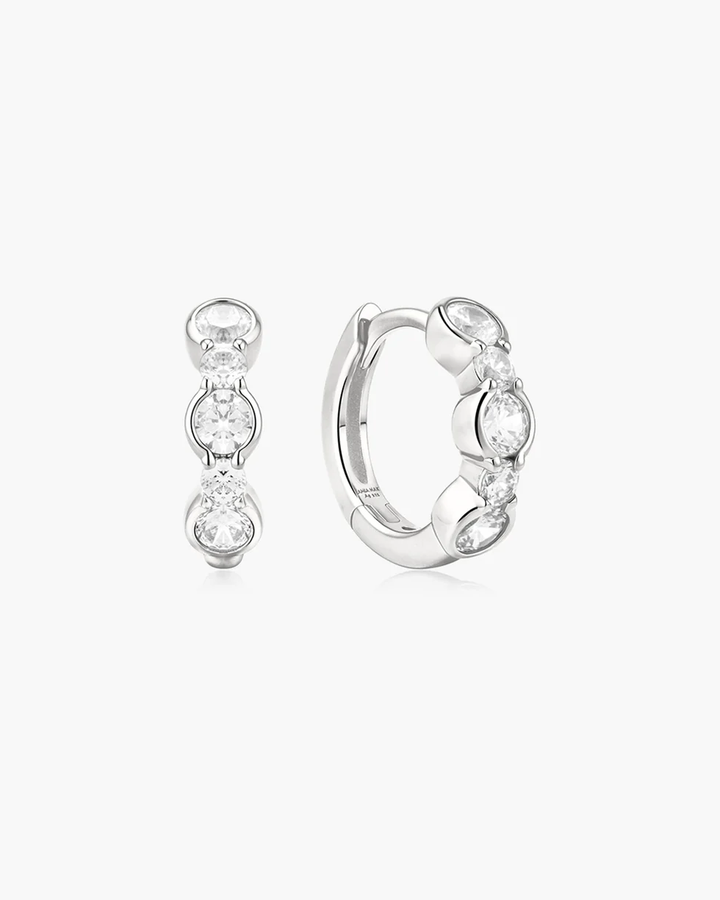 Silver Alternating Half-Bezel Huggie Hoop Earrings E076-10H
