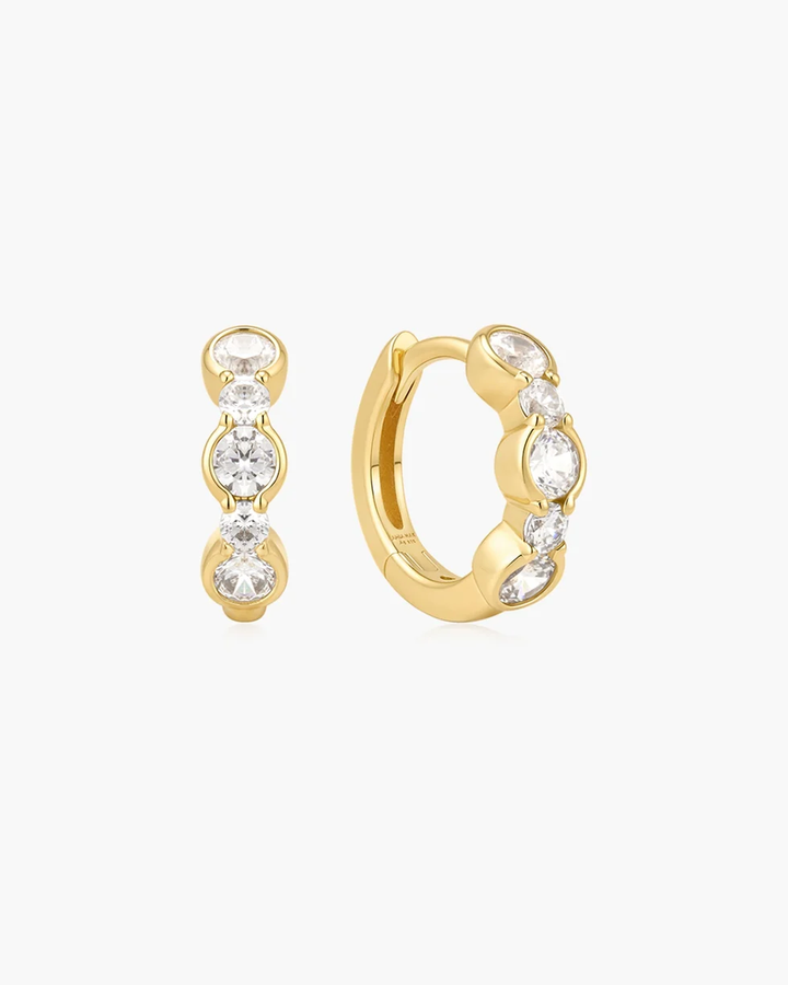 Zoom Gold Alternating Half-Bezel Huggie Hoop Earrings E076-10G