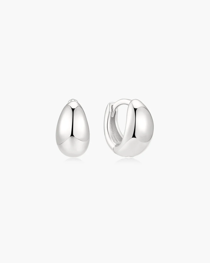 Silver Organic Dome Pebble Huggie Hoop Earrings E076-11H