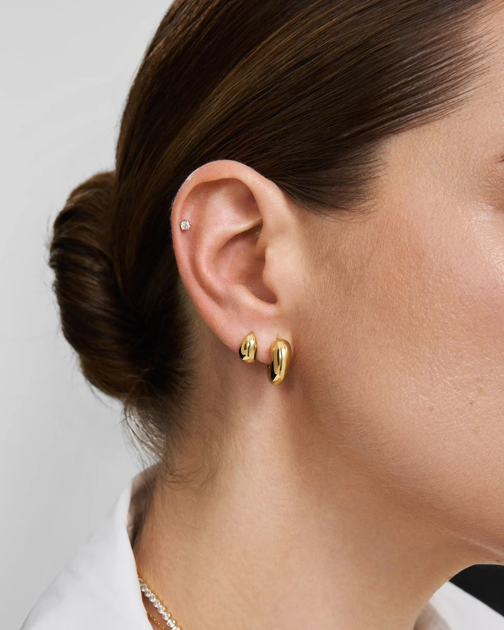 Gold Organic Dome Pebble Huggie Hoop Earrings E076-11G