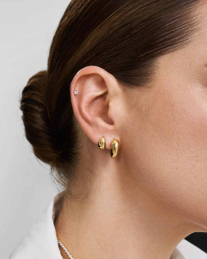 Gold Organic Dome Pebble Huggie Hoop Earrings E076-11G