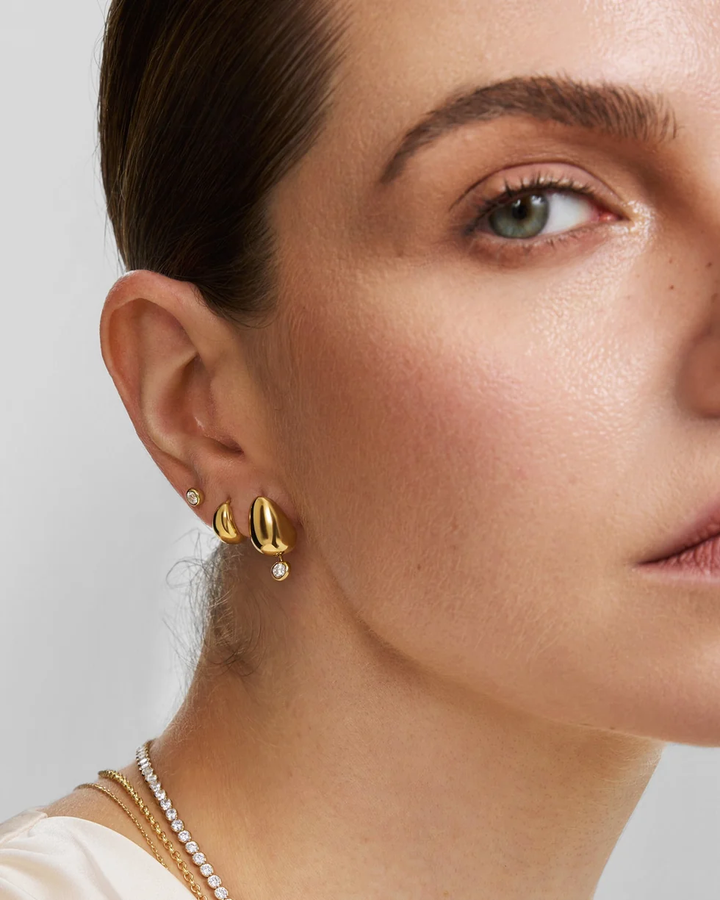 Gold Organic Dome Pebble Huggie Hoop Earrings E076-11G
