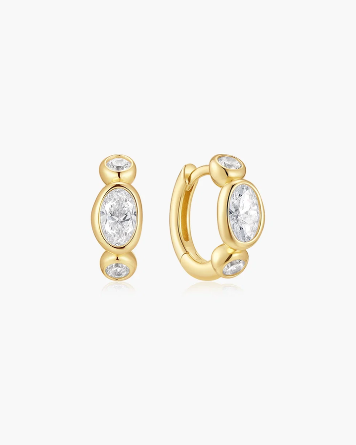 Gold Bezel Organic Pebble & Round Huggie Hoop Earrings E076-13G