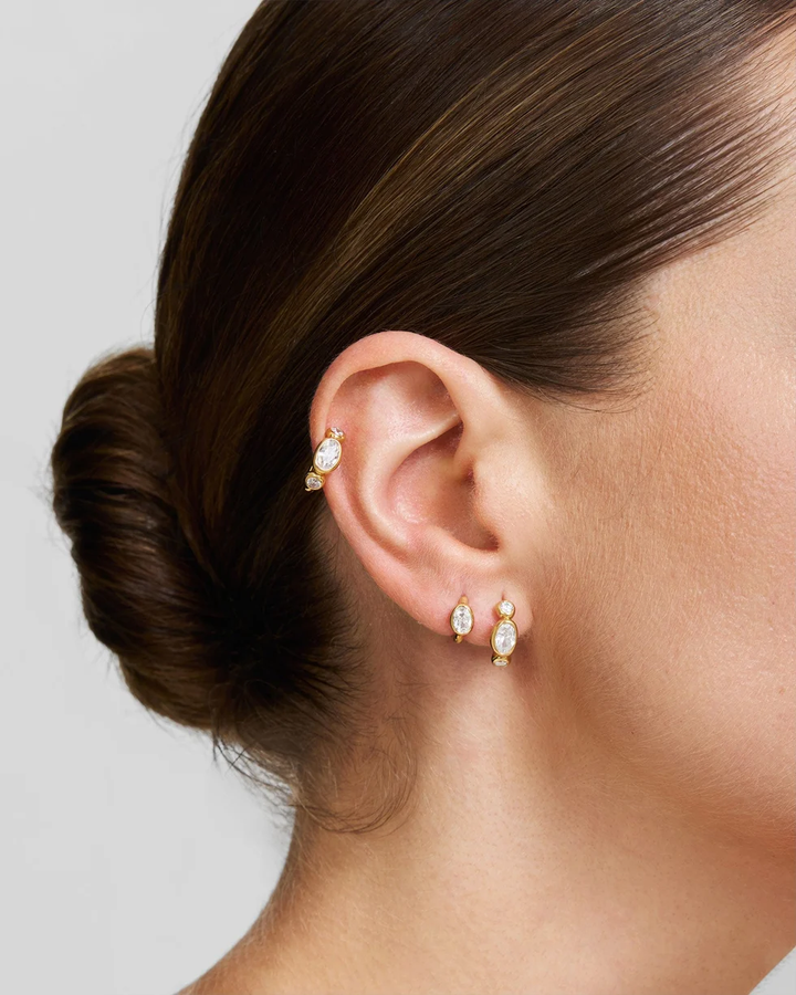 Gold Bezel Organic Pebble & Round Huggie Hoop Earrings E076-13G