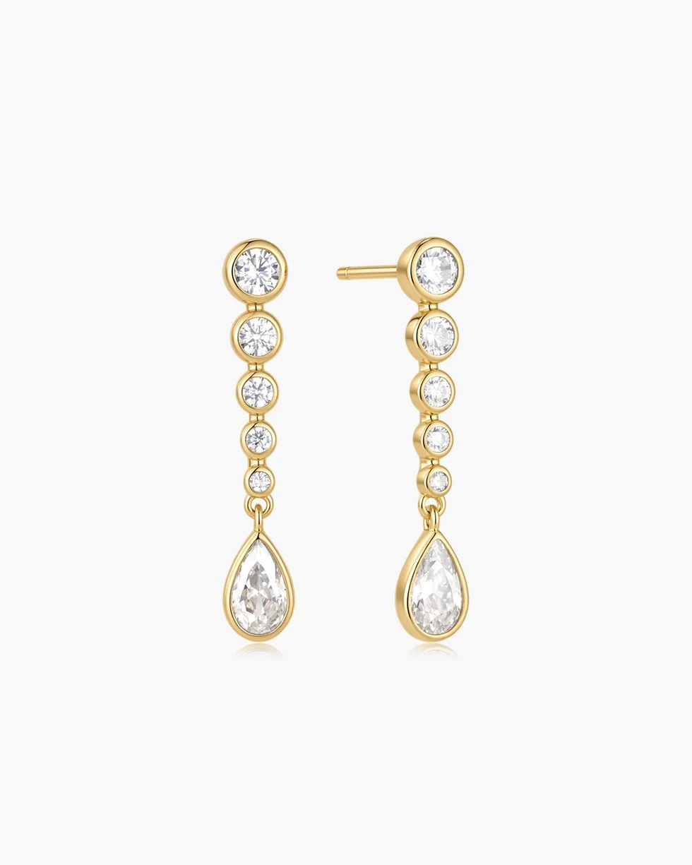 Gold Graduated Bezel Round & Teardrop Dangle Stud Earrings E076-17G
