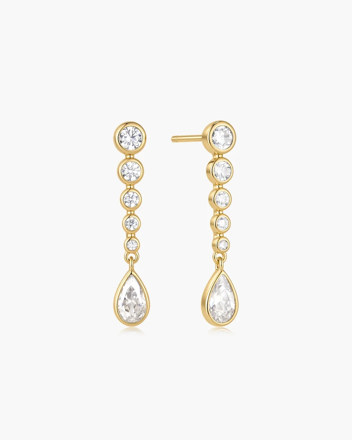 Gold Graduated Bezel Round & Teardrop Dangle Stud Earrings E076-17G