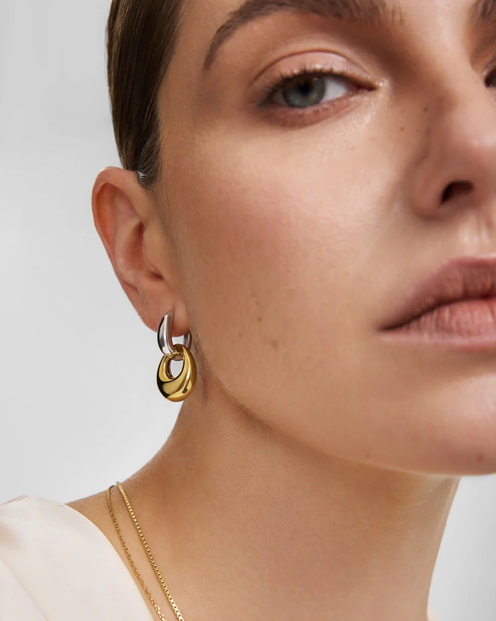 Gold Hollow Organic Pebble Drop Earrings E076-20G