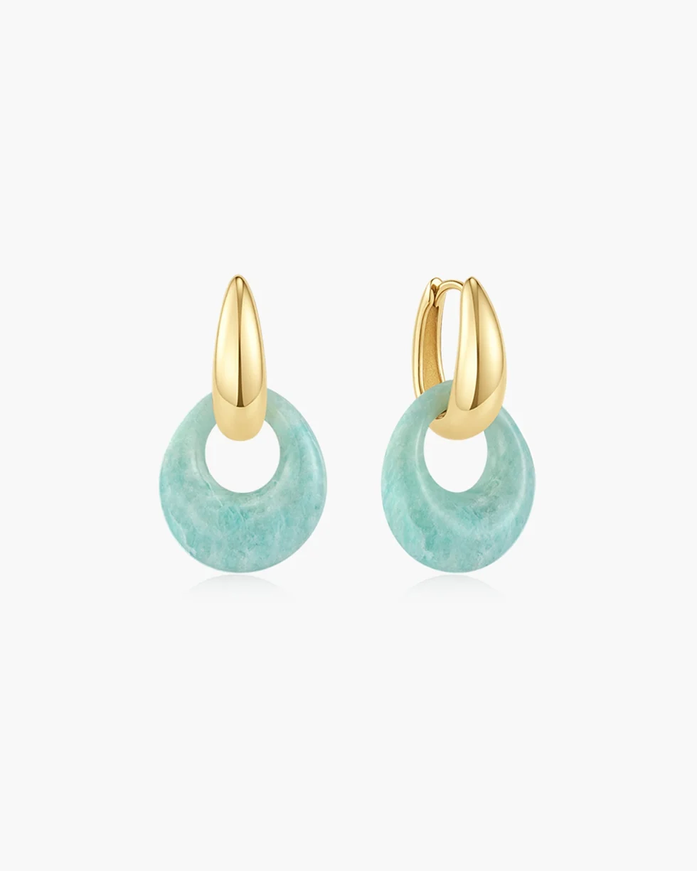 Gold Hollow Amazonite Organic Pebble Drop Earrings E076-21G-AE