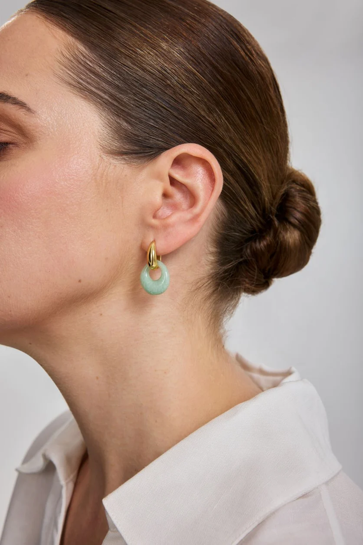 Gold Hollow Amazonite Organic Pebble Drop Earrings E076-21G-AE