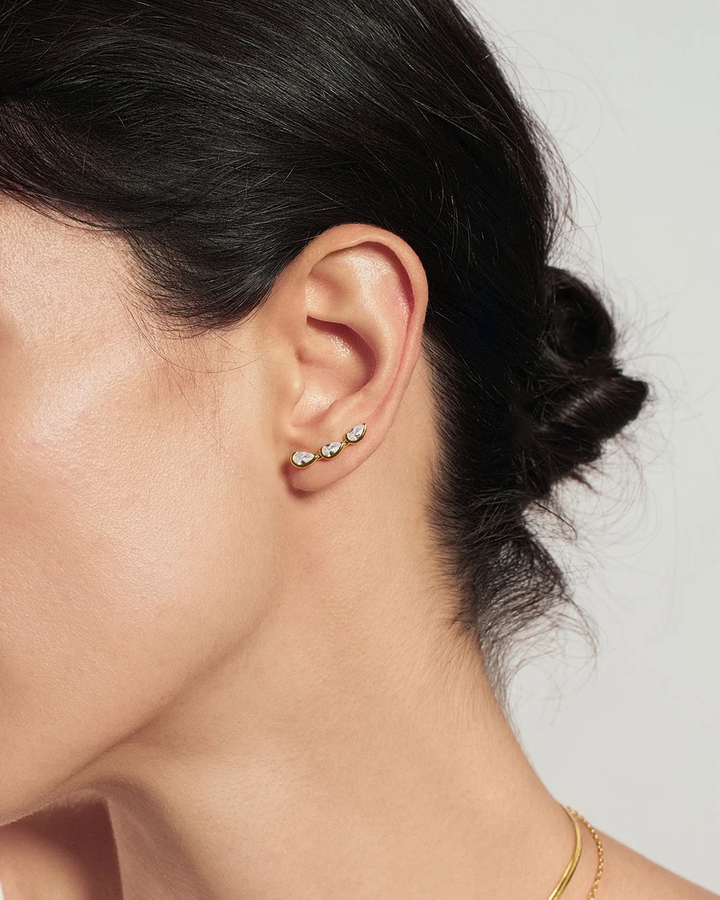 Gold Triple Half-Bezel Teardrop Climbers E076-22G