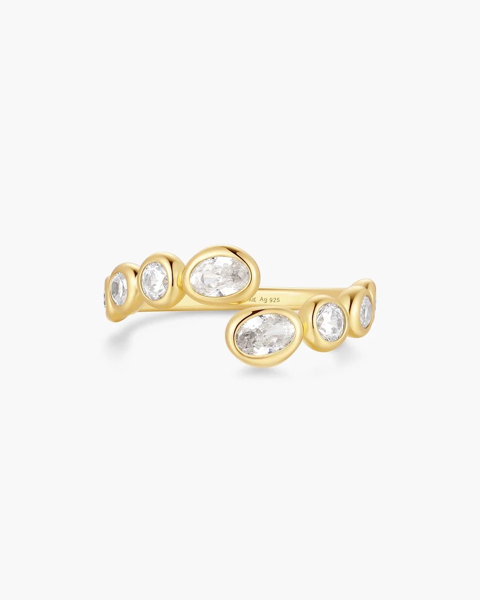 Gold Organic Pebble Spiral Bezel Adjustable Ring R076-01G