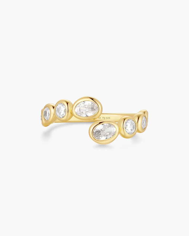 Gold Organic Pebble Spiral Bezel Adjustable Ring R076-01G