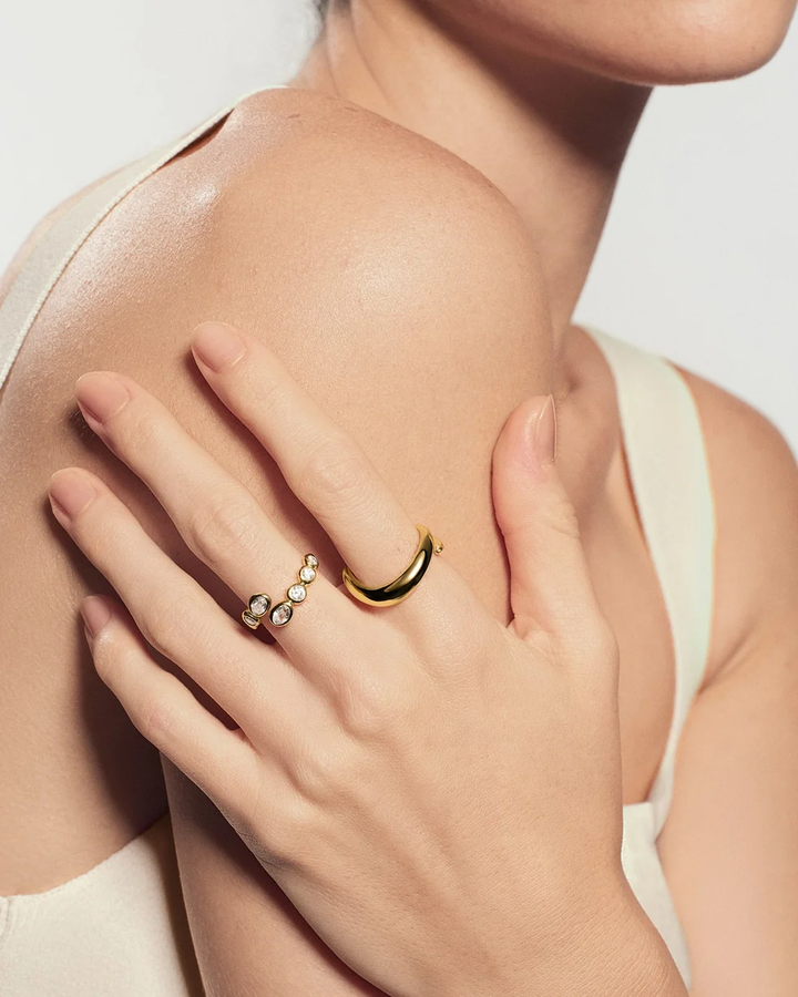 Gold Organic Pebble Spiral Bezel Adjustable Ring R076-01G