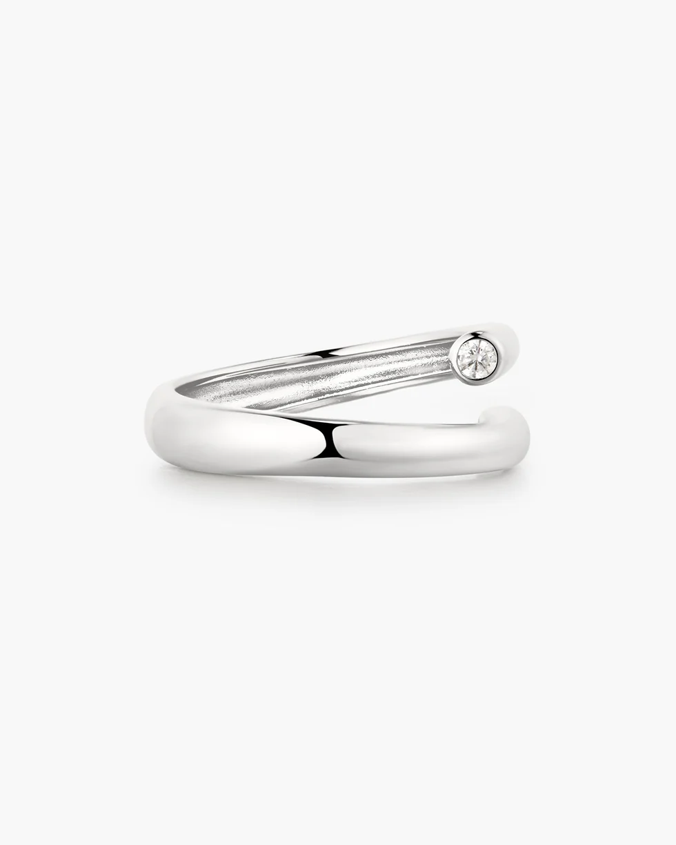 Silver Spiral Bezel-End Adjustable Ring R076-02H
